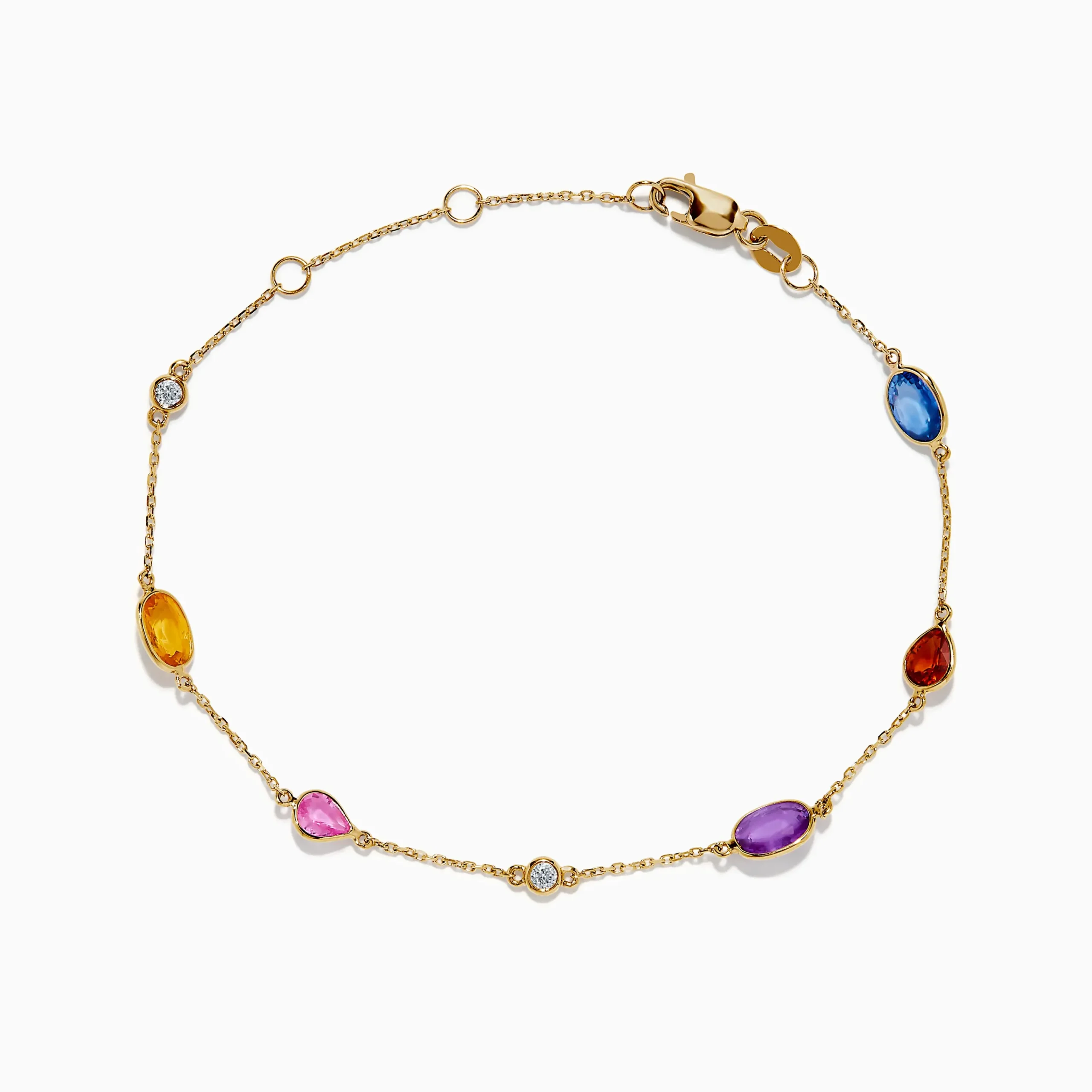Bracelets|Effy Jewelry 14K Yellow Gold Multi Color Sapphire and Diamond Station Bracelet