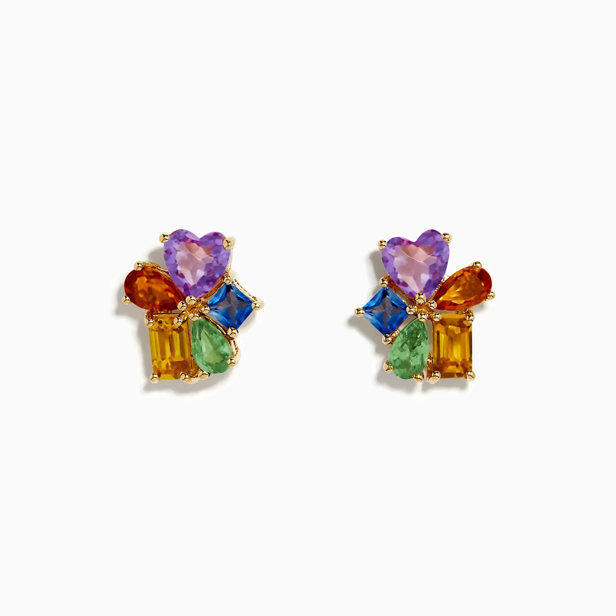 Earrings|Effy Jewelry 14K Yellow Gold Multi Color Sapphire and Pink Amethyst Cluster Earrings
