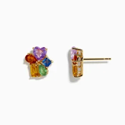 Earrings|Effy Jewelry 14K Yellow Gold Multi Color Sapphire and Pink Amethyst Cluster Earrings