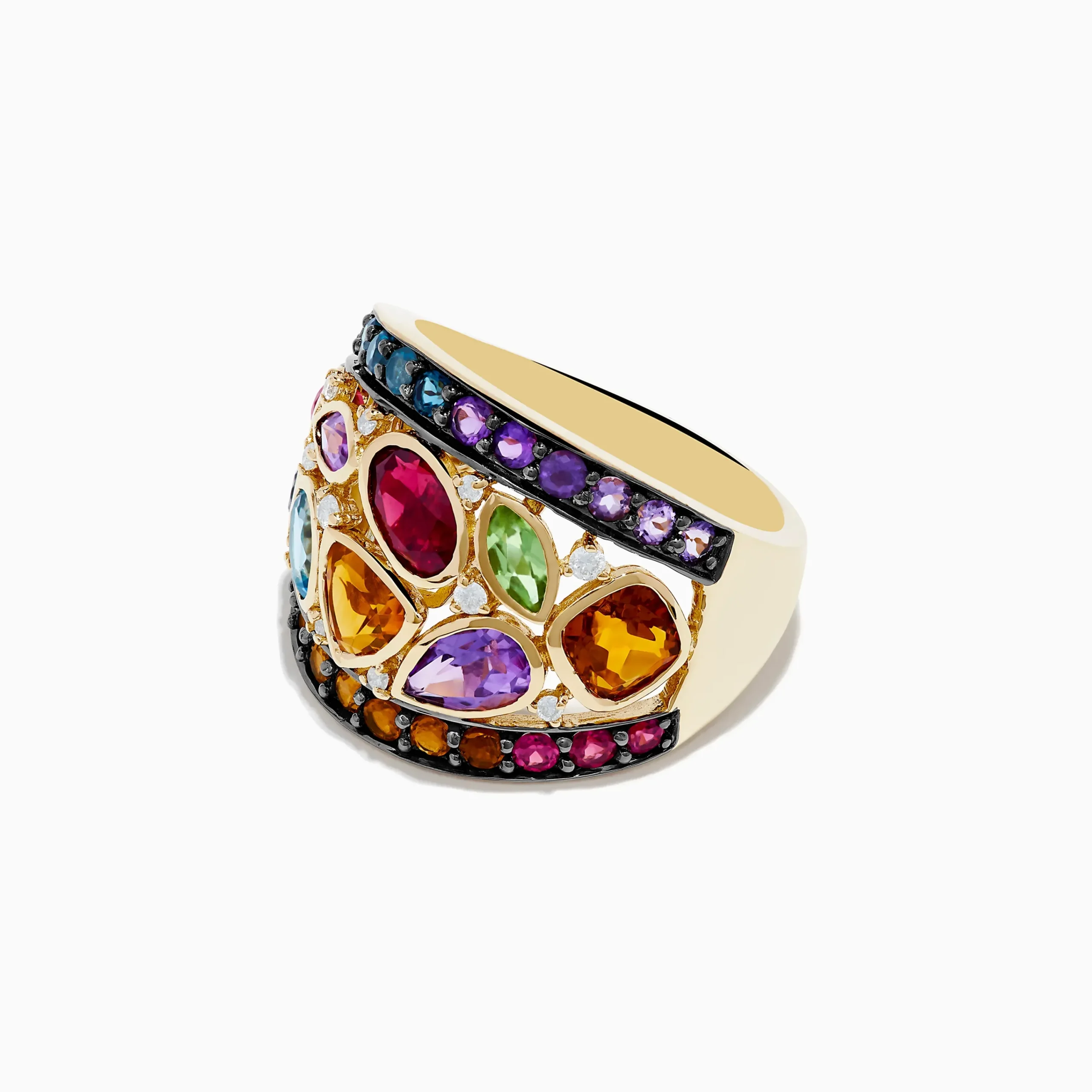 Rings|Effy Jewelry 14K Yellow Gold Multi Color Gemstone and Diamond Ring