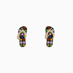 Earrings|Effy Jewelry 14K Yellow Gold Multi Color Sapphire and Diamond Sandal Earrings