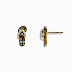 Earrings|Effy Jewelry 14K Yellow Gold Multi Color Sapphire and Diamond Sandal Earrings