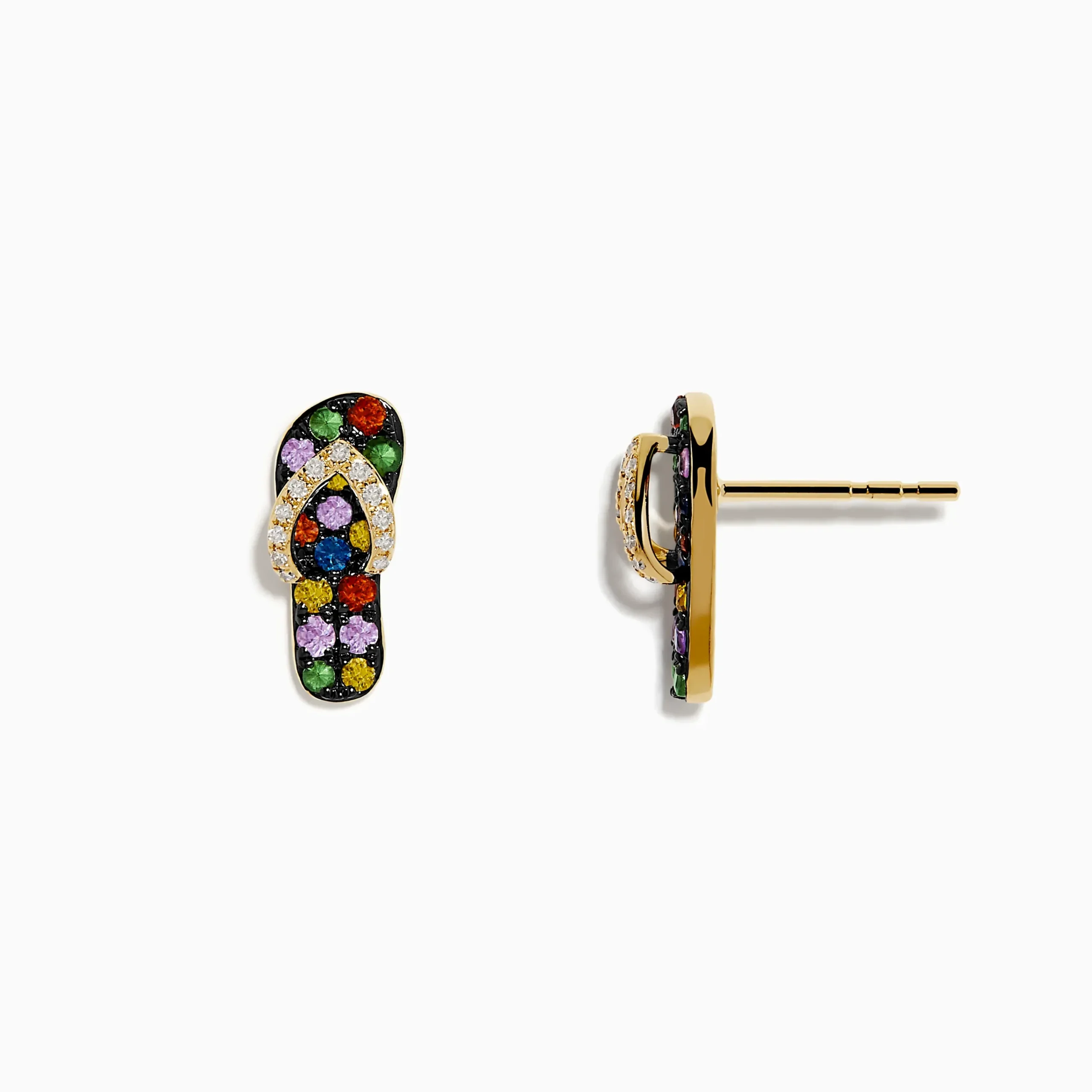 Earrings|Effy Jewelry 14K Yellow Gold Multi Color Sapphire and Diamond Sandal Earrings