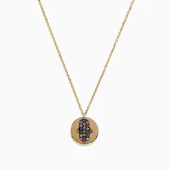 Necklaces & Pendants|BH Multi 14K Yellow Gold Multi Sapphire and Diamond Hamsa Necklace, 0.33 TCW