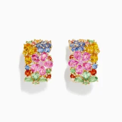 Earrings|BH Multi 14K Yellow Gold Multi Sapphire Flower Earrings, 7.31 TCW