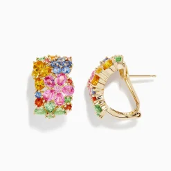 Earrings|BH Multi 14K Yellow Gold Multi Sapphire Flower Earrings, 7.31 TCW