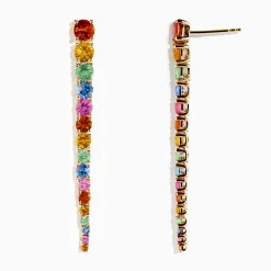 Earrings|Effy Jewelry 14K Yellow Gold Multi Sapphire Linear Drop Earrings