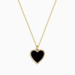 Necklaces & Pendants|BH Multi 14K Yellow Gold Onyx and Diamond Heart Pendant