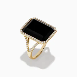 Rings|Effy Jewelry 14K Yellow Gold Onyx and Diamond Ring