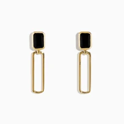 Earrings|Effy Jewelry 14K Yellow Gold Onyx Paperclip Drop Earrings