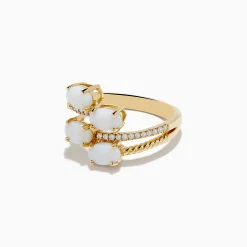 Rings|Effy Jewelry 14K Yellow Gold Opal and Diamond Bypass Ring