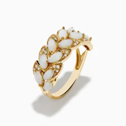 Rings|Effy Jewelry 14K Yellow Gold Opal and Diamond Petal Motif Ring