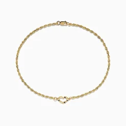 Bracelets|Effy Jewelry 14K Yellow Gold Open Heart Solid Glitter Chain Ankle Bracelet 10"