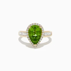 Rings|Effy Jewelry 14K Yellow Gold Pear Shaped Peridot and Diamond Cocktail Ring