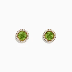 Earrings|BH Multi 14k Yellow Gold Peridot and Diamond Stud Earrings, 2.21 TCW