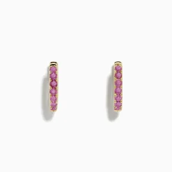 Earrings|Effy Jewelry 14k Yellow Gold Pink Sapphire Huggie Earrings