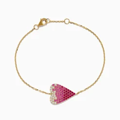 Bracelets|Effy Jewelry 14K Yellow Gold Pink Sapphire and Diamond Heart Bracelet