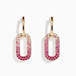Earrings|Effy Jewelry 14K Yellow Gold Pink Sapphire and Diamond Earrings