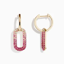 Earrings|Effy Jewelry 14K Yellow Gold Pink Sapphire and Diamond Earrings