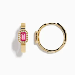 Earrings|Effy Jewelry 14K Yellow Gold Pink Sapphire and Diamond Hoop Earrings