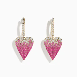 Earrings|Effy Jewelry 14K Yellow Gold Pink Sapphire and Diamond Heart Earrings