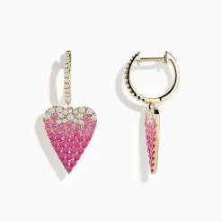 Earrings|Effy Jewelry 14K Yellow Gold Pink Sapphire and Diamond Heart Earrings
