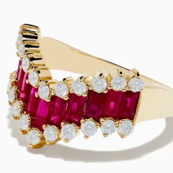 Rings|Effy Jewelry 14K Yellow Gold Ruby and Diamond Chevron Ring