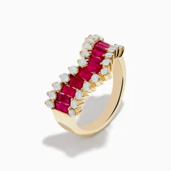 Rings|Effy Jewelry 14K Yellow Gold Ruby and Diamond Chevron Ring