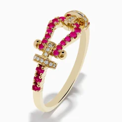 Rings|Effy Jewelry 14K Yellow Gold Ruby and Diamond Horseshoe Ring
