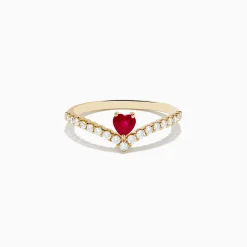Rings|Effy Jewelry 14K Yellow Gold Ruby Heart and Diamond Contoured Ring