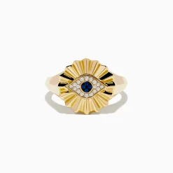 Rings|Effy Jewelry 14K Yellow Gold Sapphire and Diamond Evil Eye Ring