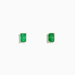 Earrings|Effy Jewelry 14K Yellow Gold Solitaire Emerald Cut Emerald Stud Earrings 1.05 TCW
