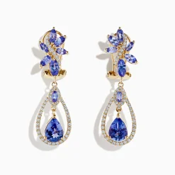 Earrings|Effy Jewelry 14K Yellow Gold Tanzanite and Diamond Earrings