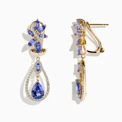 Earrings|Effy Jewelry 14K Yellow Gold Tanzanite and Diamond Earrings
