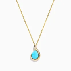Necklaces & Pendants|Effy Jewelry 14K Yellow Gold Turquoise and Diamond Pendant