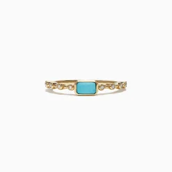 Rings|Effy Jewelry 14K Yellow Gold Turquoise and Diamond Ring, 0.39 TCW