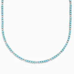 Necklaces & Pendants|Effy Jewelry 14k Yellow Gold Turquoise and Diamond Tennis Necklace