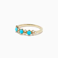 Rings|BH Multi 14K Yellow Gold Turquoise and Diamond Ring, 0.39 TCW