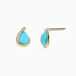 Earrings|Effy Jewelry 14K Yellow Gold Turquoise and Diamond Earrings