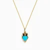 Necklaces & Pendants|Effy Jewelry 14K Yellow Gold Turquoise and Black Diamond Owl Pendant