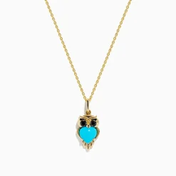 Necklaces & Pendants|Effy Jewelry 14K Yellow Gold Turquoise and Black Diamond Owl Pendant
