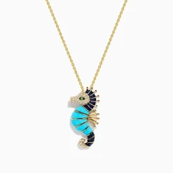 Necklaces & Pendants|Effy Jewelry 14K Yellow Gold Turquoise, Sapphire, Tsavorite and Diamond Seahorse Pendant