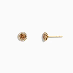 Earrings|Effy Jewelry 14K Yellow Gold White and Espresso Diamond Stud Earrings