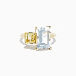 Rings|Effy Jewelry 14K Yellow Gold White Topaz and Lemon Quartz Toi et Moi Ring