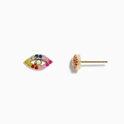 Earrings|Effy Jewelry 14K Yellow GoldMulti Color Sapphire and Diamond Evil Eye Earrings