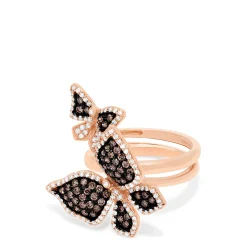 Rings|Effy Jewelry Limited Edition Brown and White Diamond Butterfly 2 or 1 Finger Ring, 1.18 TCW