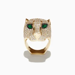 Rings|Effy Jewelry Limited Edition 14K Yellow Gold Diamond Panther Head Ring, 3.80 TCW