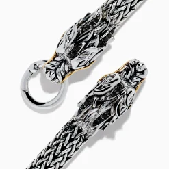 Mens|Effy Jewelry Men's 925 Silver u0026 14K Yellow Gold Black Sapphire and Tsavorite Dragon Bracelet