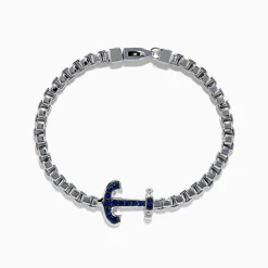 Mens|Effy Jewelry Men's 925 Sterling Silver Blue Sapphire Anchor Box Chain Link Bracelet