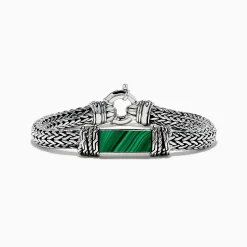 Mens|BH Multi Men's 925 Sterling Silver Braided Chain Malachite Bracelet 10.20 TCW